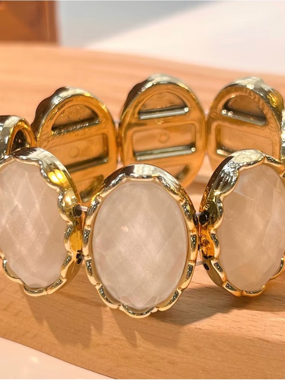 Gold-Plated Bracelet with Pale Pink Rose Quartz Ovals
